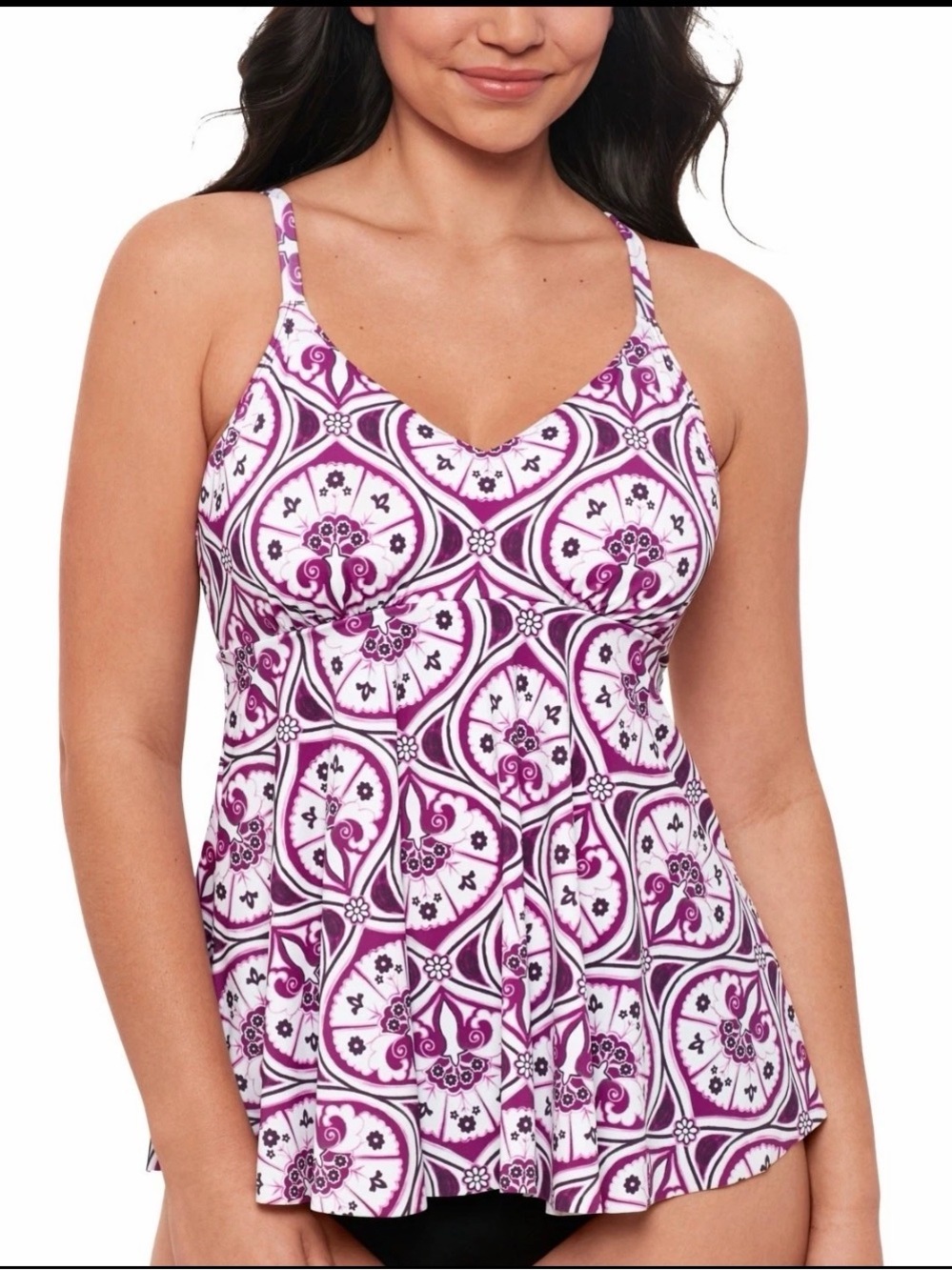 Swim Solutions Women's Pink and White Patterned One-Piece Swimdress